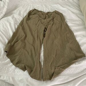 Lyng SMALL Wide Leg Harem Pants Tan Pull On High Rise Lagenlook uneven flowy